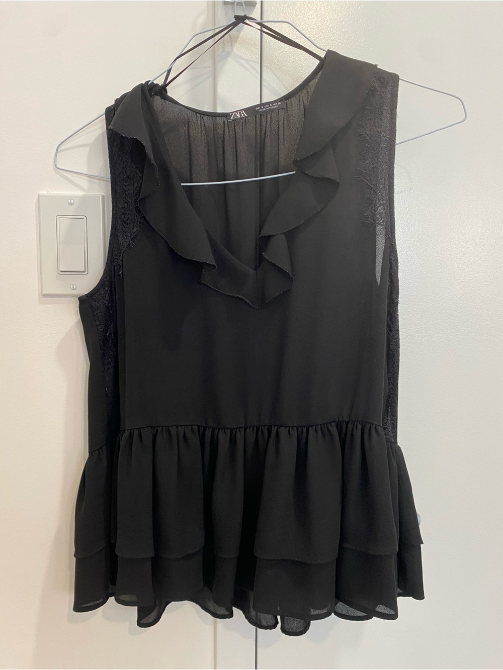 Zara Black Ruffle Sleeveless Peplum Top